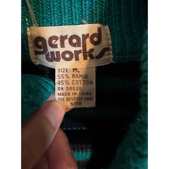 Gerard Works Vintage Striped Cardigan Sweater Teal Black Knit Button Up Womens M - Picture 3 of 4